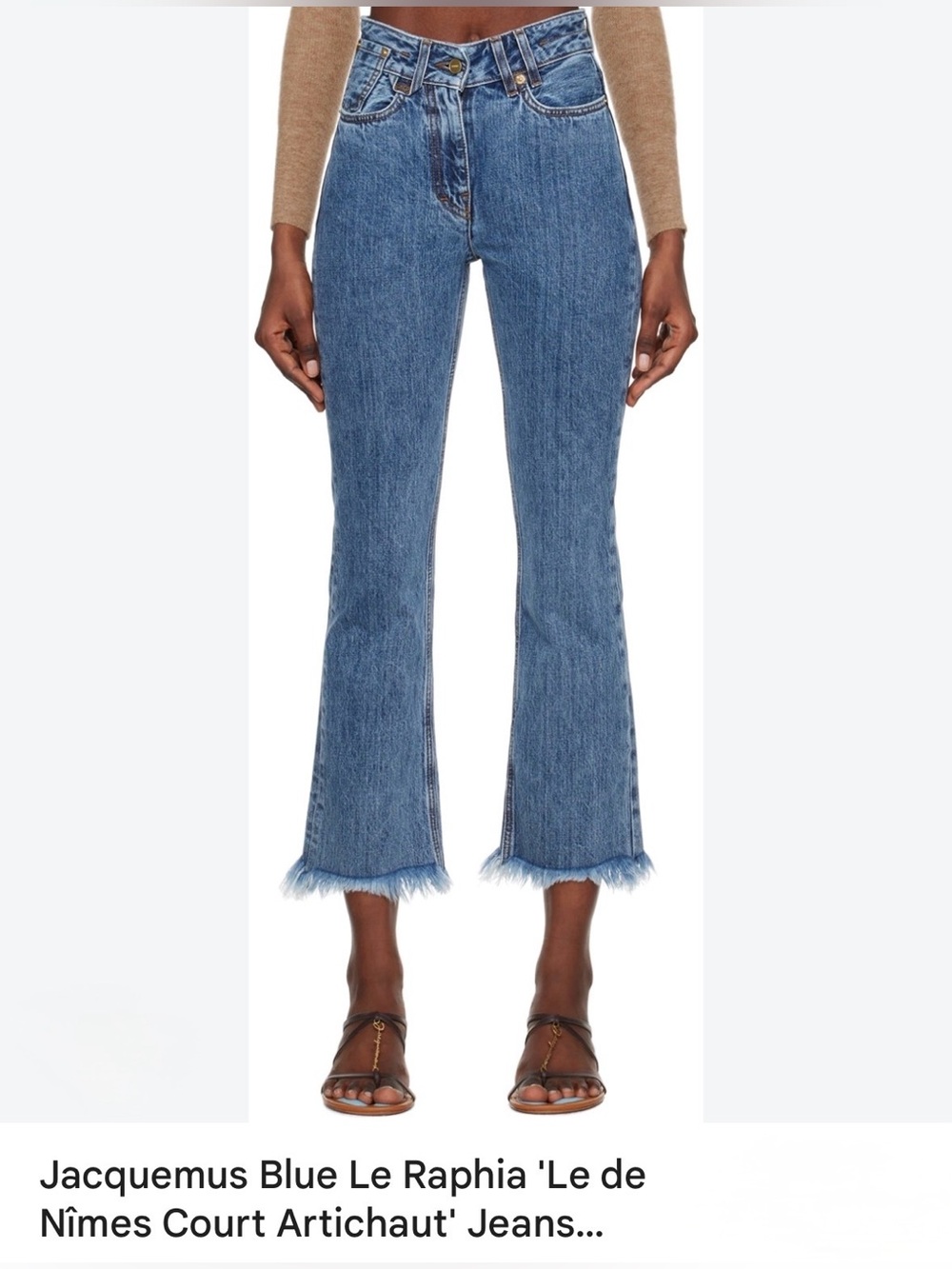 Jacquemus Blue Cropped Flare Jeans with Frayed Hem